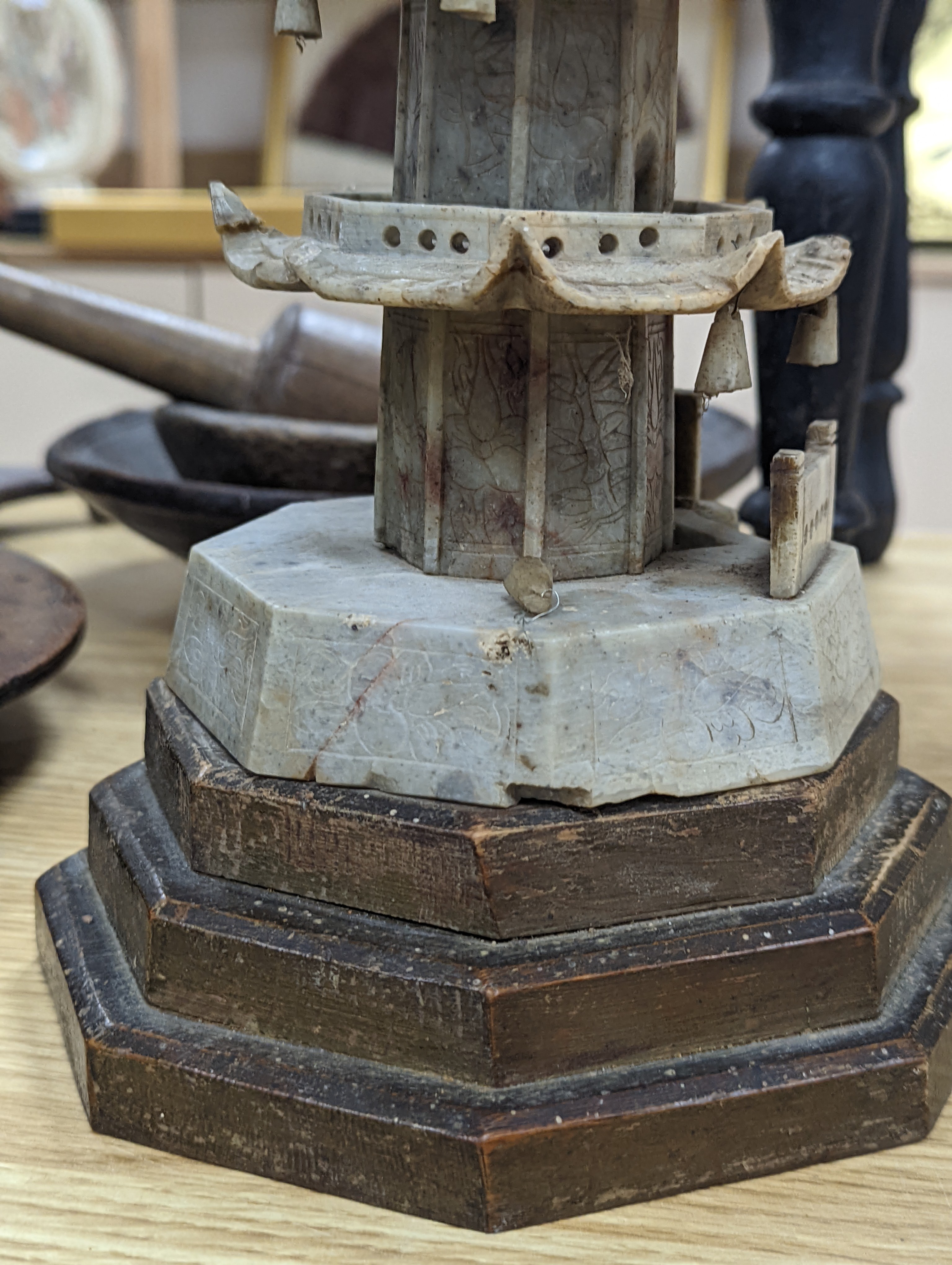 A Chinese soapstone model of a pagoda, early 20th century, 42cm
